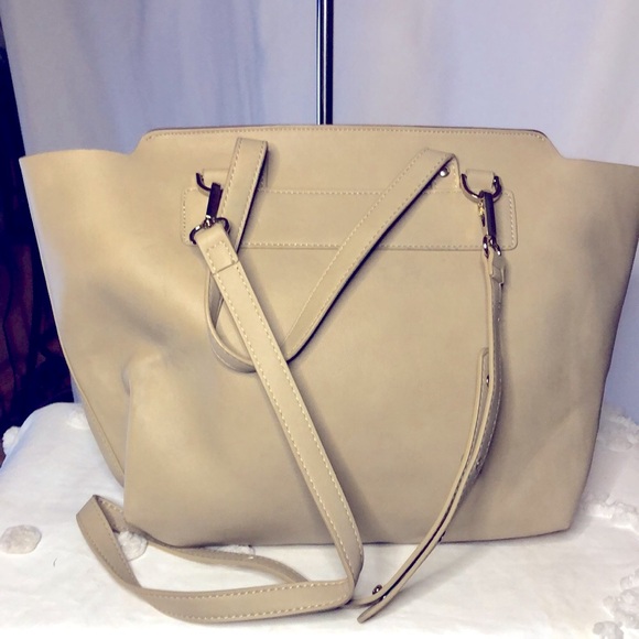 WHO WHAT WEAR large color block (cream & rust colored) satchel tote handbag. - Picture 4 of 15